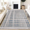 Gray White Blue Lines Modern Design Area Rug Runner, Geometric Accent Carpet, Unique Room Mat, Washable Anti-Slip Rug with pillow case gift