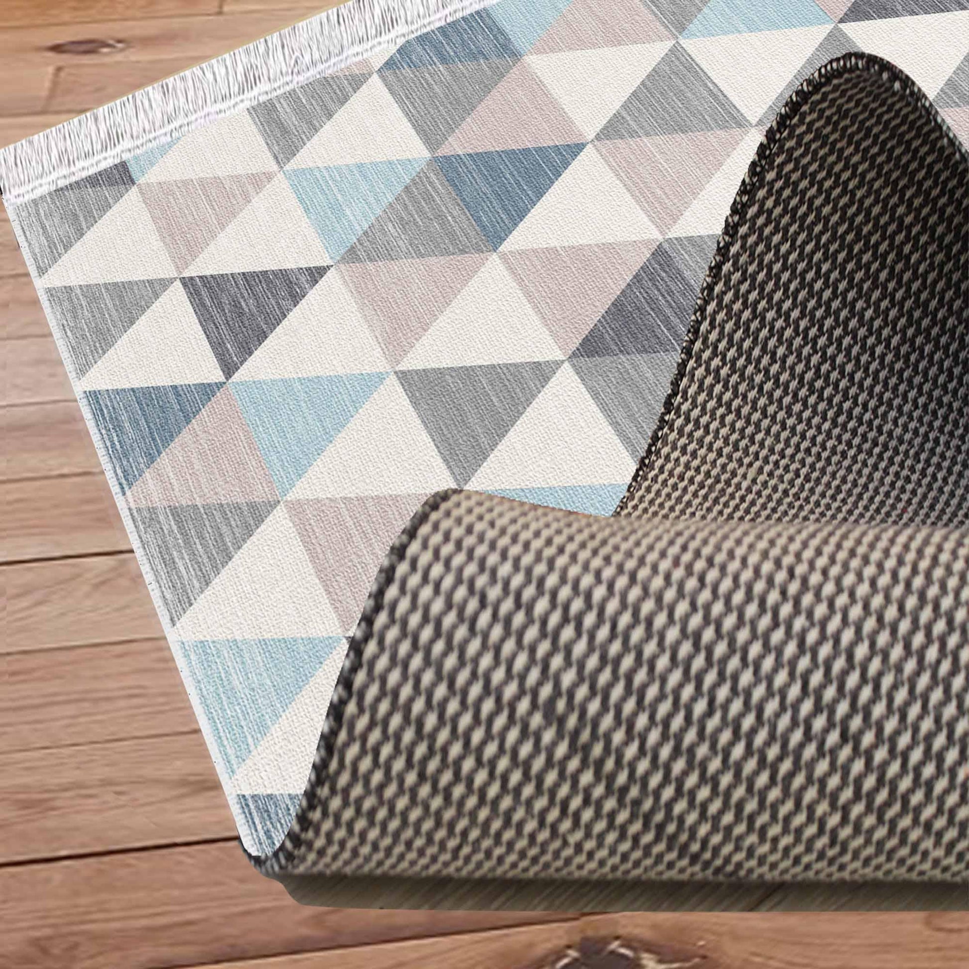 Blue Gray Triangle Geometric Design Area Rug Runner, Modern Accent Carpet, Unique Room Mat, Washable Anti-Slip Rug with pillow case gift