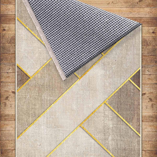 Brown Yellow Lines Geometric Design Area Rug Runner, Modern Accent Carpet, Unique Room Mat, Washable Anti-Slip Rug with pillow case gift