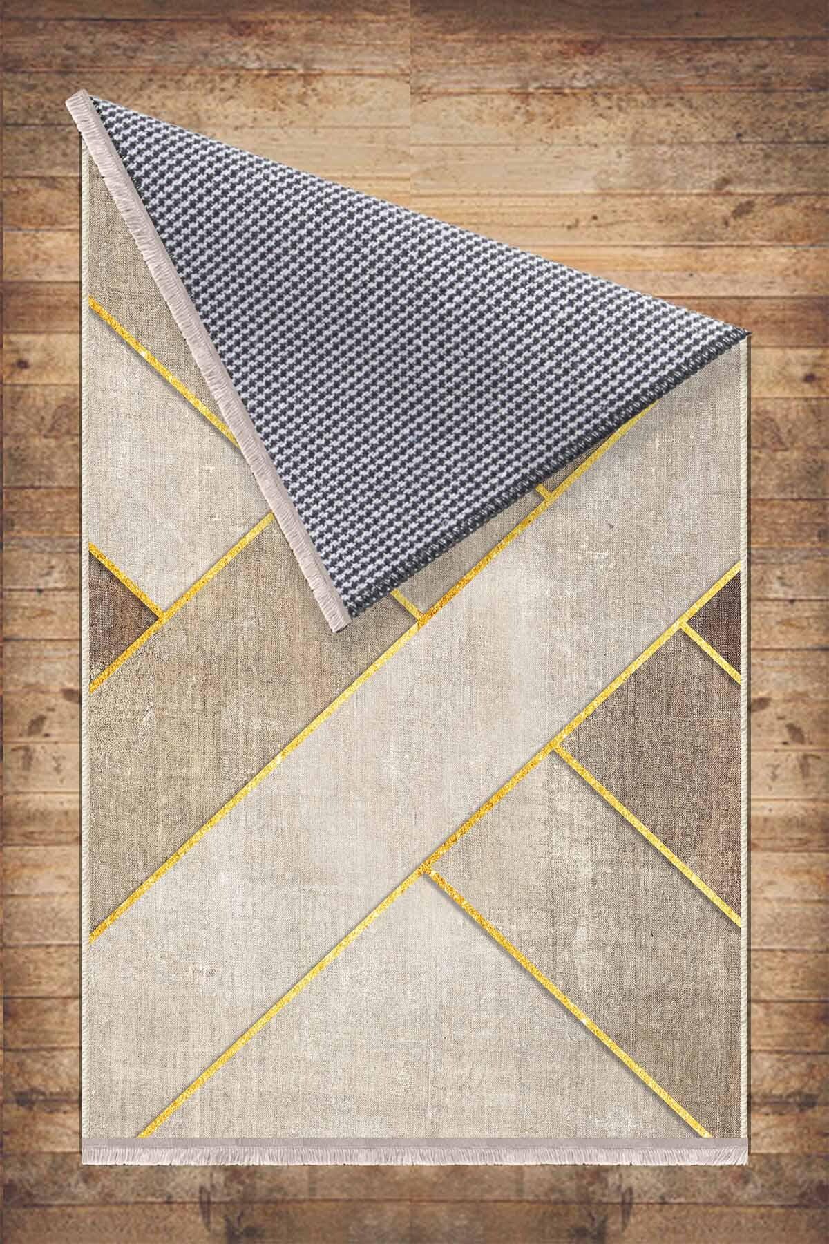 Brown Yellow Lines Geometric Design Area Rug Runner, Modern Accent Carpet, Unique Room Mat, Washable Anti-Slip Rug with pillow case gift