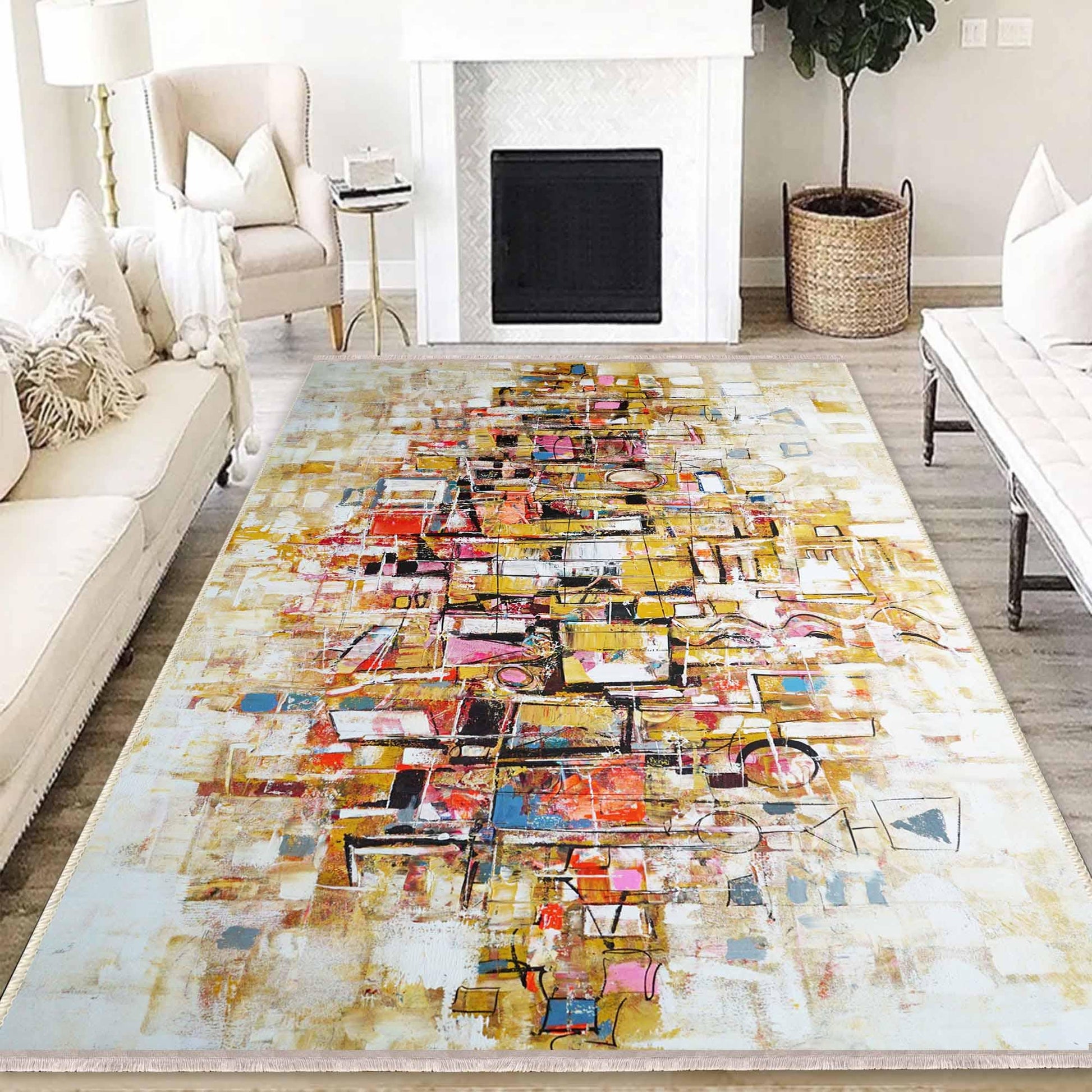 Colorful Cubes Geometric Design Area Rug Runner, Modern Accent Carpet, Unique Room Mat, Washable Anti-Slip Rug with pillow case gift