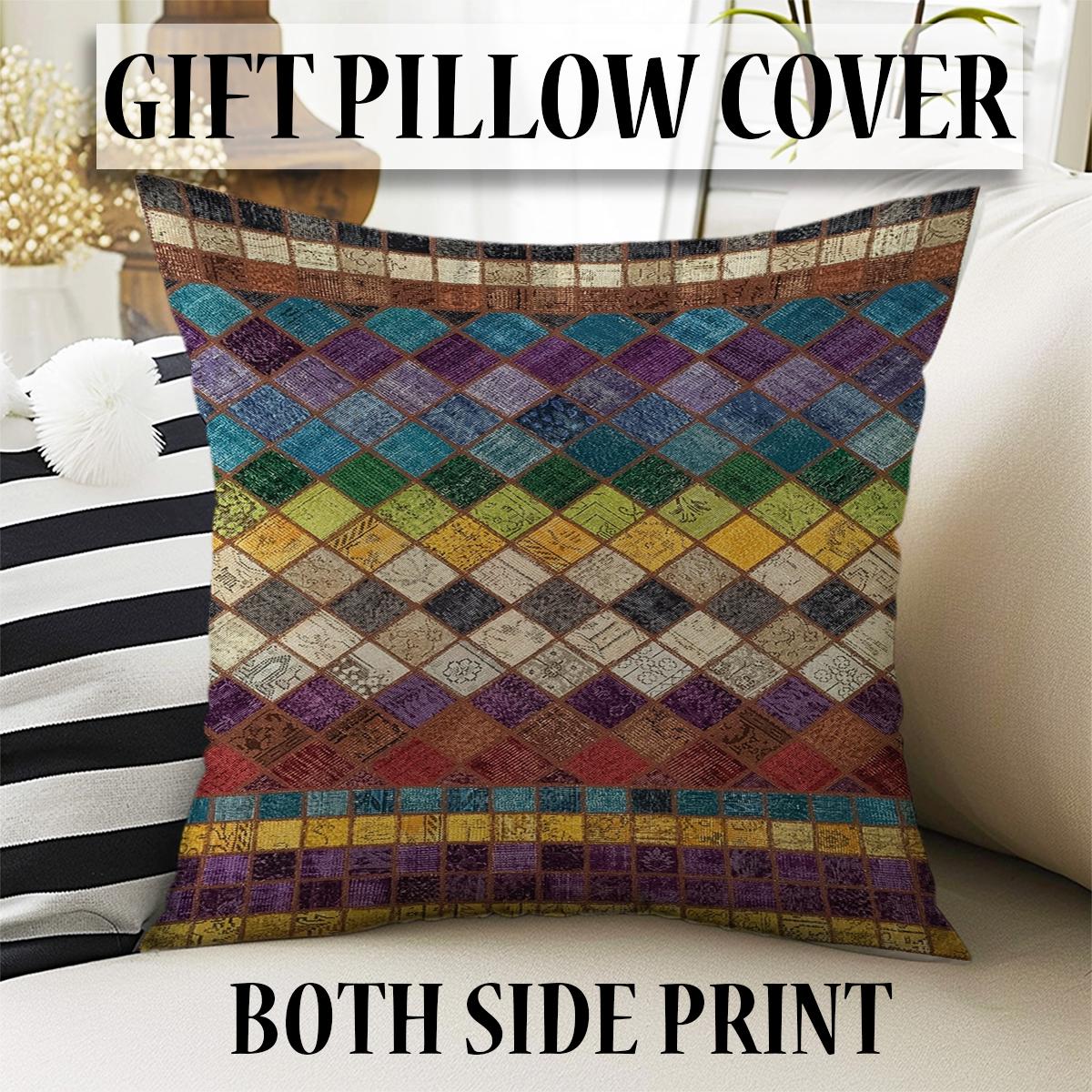 Colorful Retro Patchwork Design Kilim Area Rug Runner, Boho Accent Carpet, Unique Room Mat, Washable Anti-Slip Rug with pillow case gift