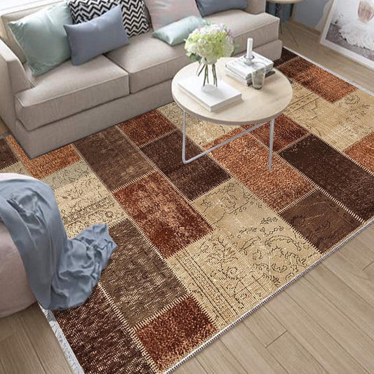 Brown Retro Kilim Area Rug Runner, Boho Patchwork Accent Carpet, Washable Anti-Slip Hallway Mat with Free Pillow Case Gift