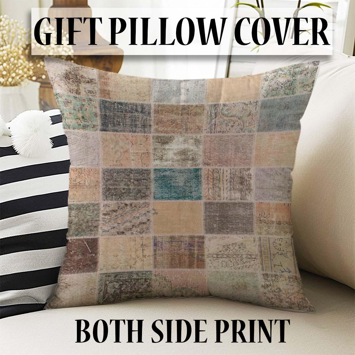 Traditional Retro Patchwork Design Kilim Area Rug Runner, Boho Accent Carpet, Unique Room Mat, Washable Anti-Slip Rug with pillow case gift