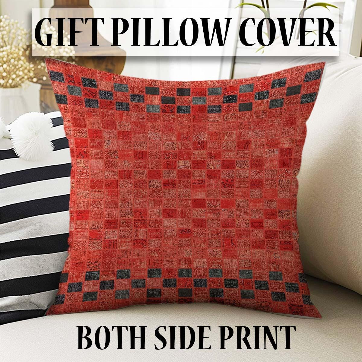 Orange Retro Patchwork Design Kilim Area Rug Runner, Boho Accent Carpet, Unique Room Mat, Washable Anti-Slip Rug with pillow case gift