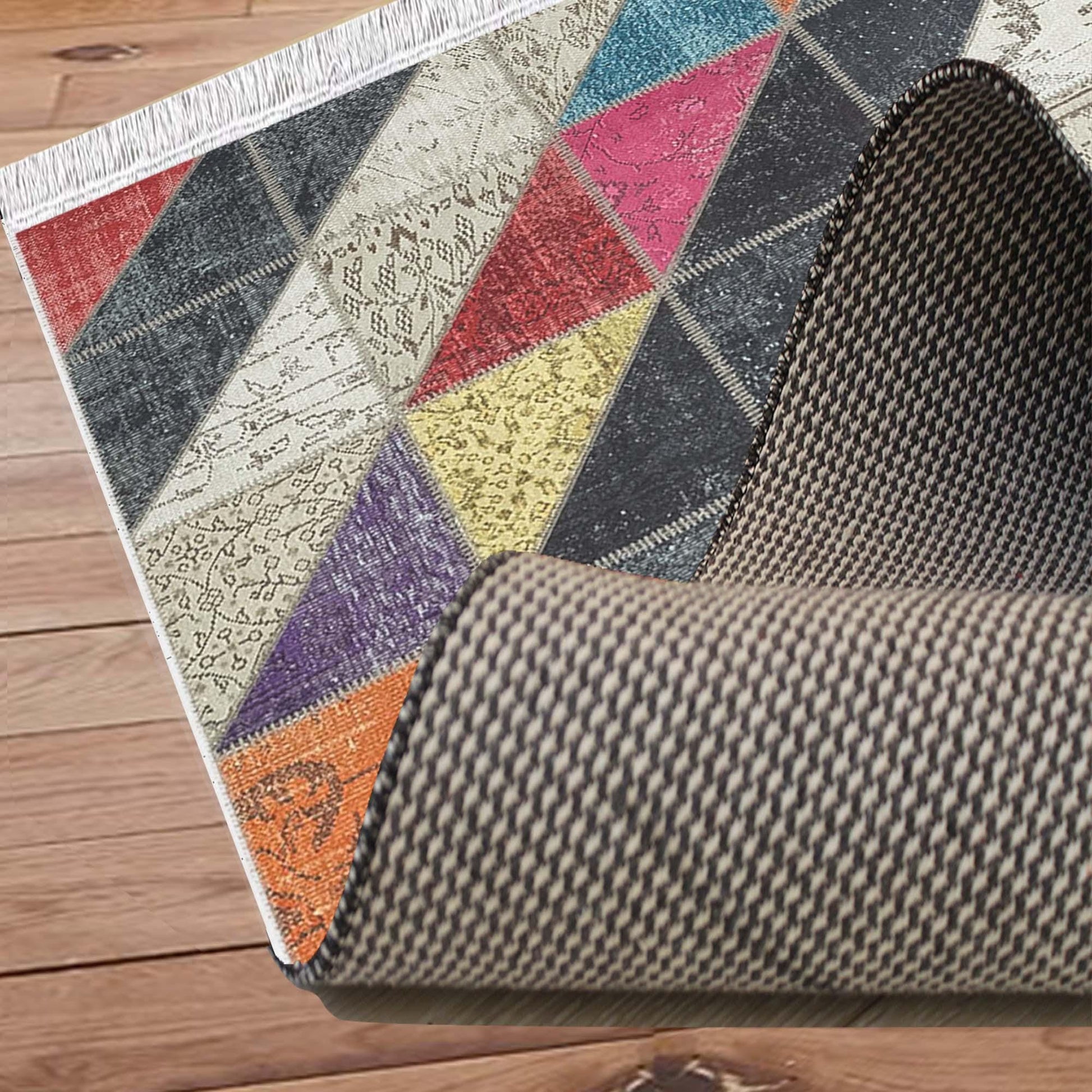 Colorful Geometric Patchwork Design Kilim Area Rug Runner, Boho Accent Carpet, Unique Room Mat, Washable Anti-Slip Rug with pillow case gift