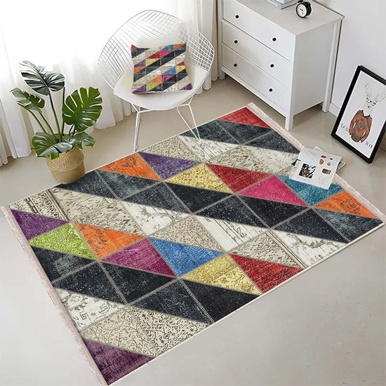 Colorful Geometric Patchwork Design Kilim Area Rug Runner, Boho Accent Carpet, Unique Room Mat, Washable Anti-Slip Rug with pillow case gift