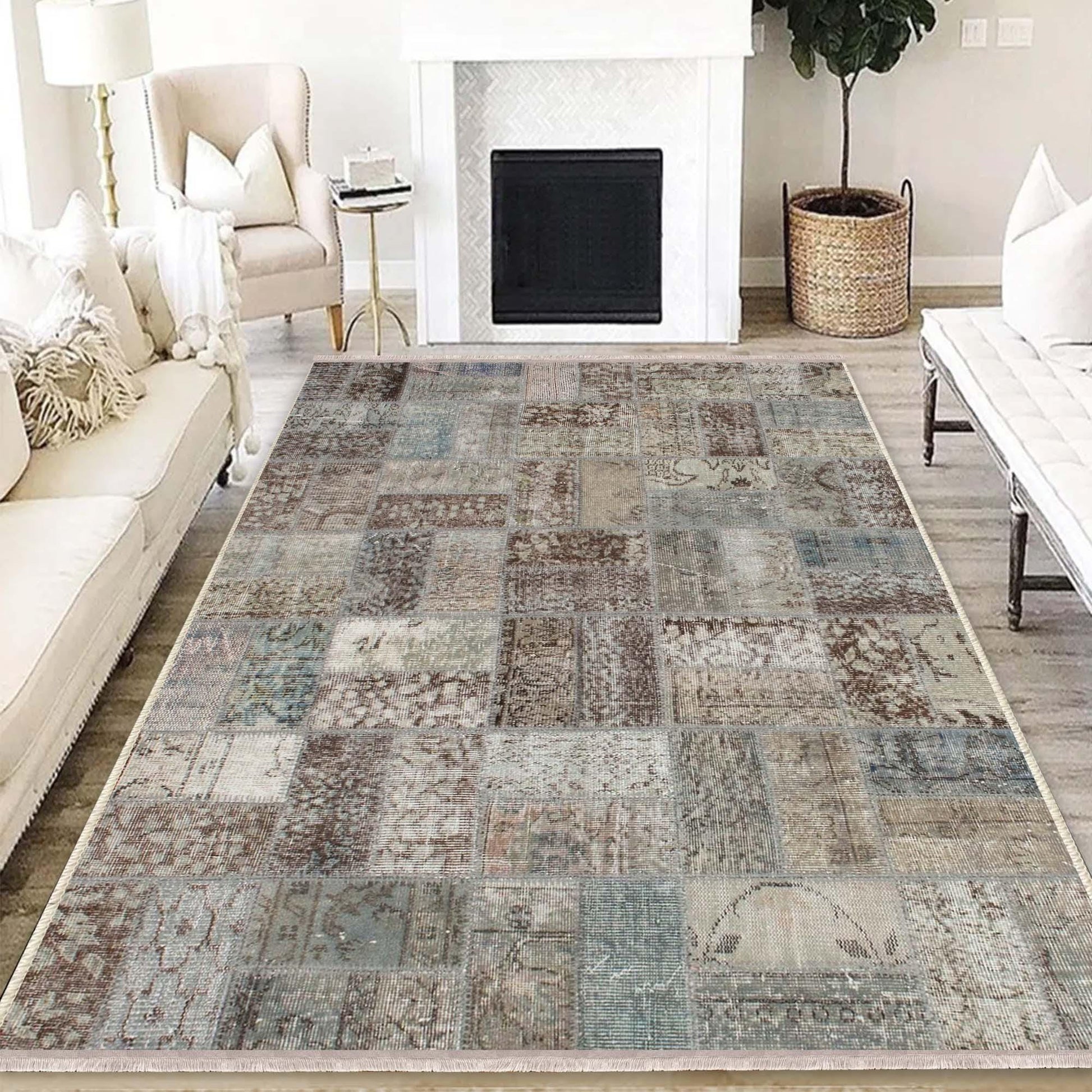 Brown Gray Retro Patchwork Design Kilim Area Rug Runner, Boho Accent Carpet, Unique Room Mat, Washable Anti-Slip Rug with pillow case gift