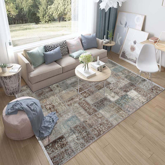 Brown Gray Retro Patchwork Design Kilim Area Rug Runner, Boho Accent Carpet, Unique Room Mat, Washable Anti-Slip Rug with pillow case gift