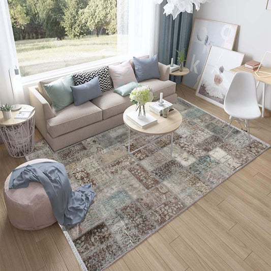 Brown Gray Retro Patchwork Design Kilim Area Rug Runner, Boho Accent Carpet, Unique Room Mat, Washable Anti-Slip Rug with pillow case gift