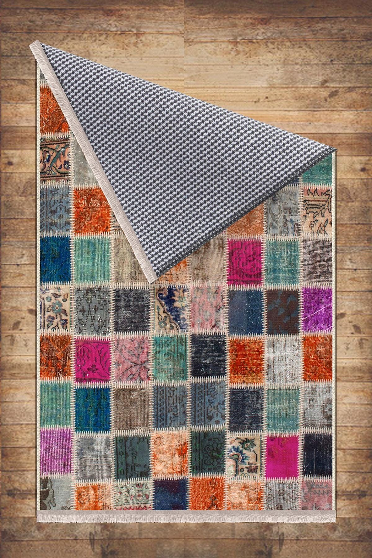 Colorful Ethnic Patchwork Design Kilim Area Rug Runner, Boho Accent Carpet, Unique Room Mat, Washable Anti-Slip Rug with pillow case gift