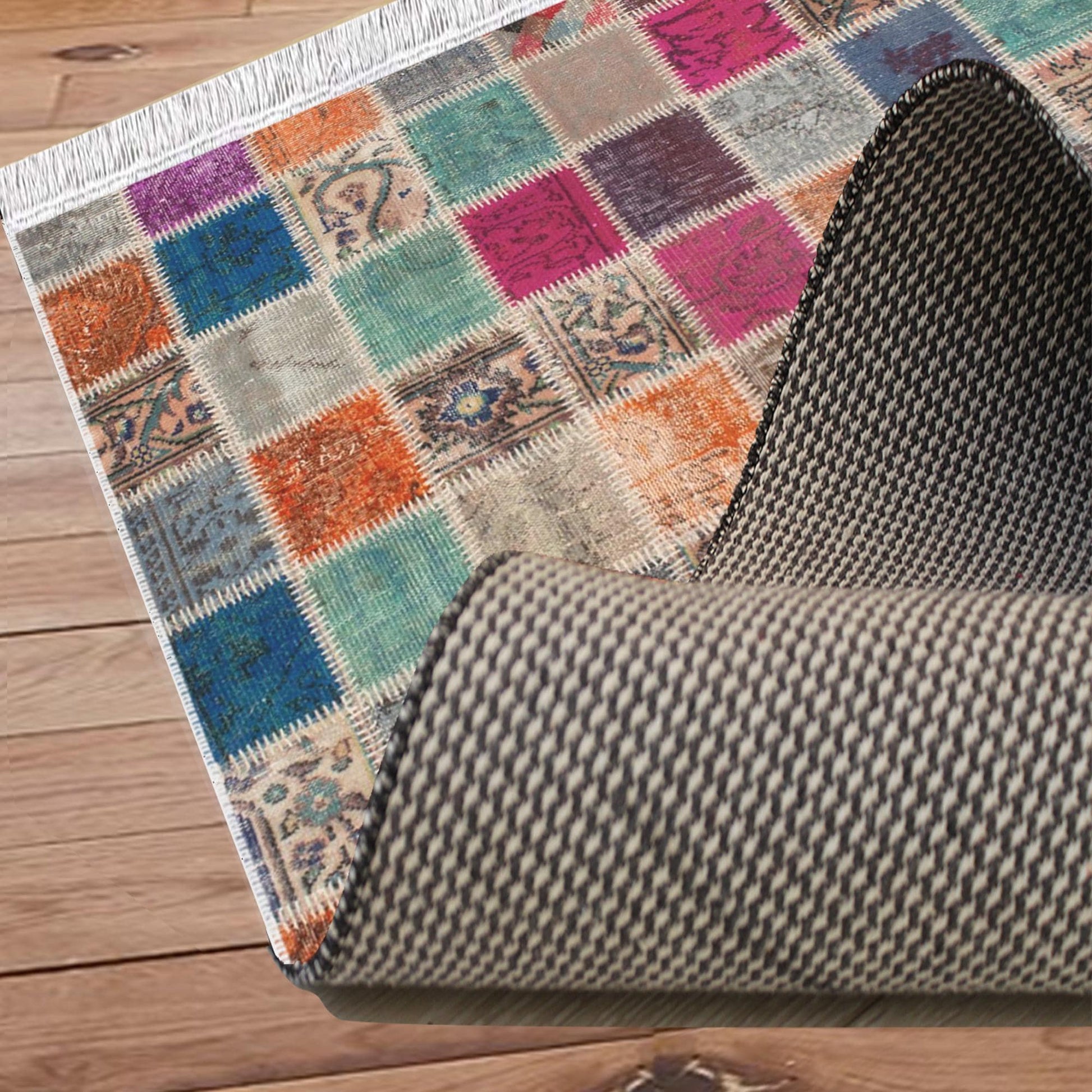 Colorful Ethnic Patchwork Design Kilim Area Rug Runner, Boho Accent Carpet, Unique Room Mat, Washable Anti-Slip Rug with pillow case gift