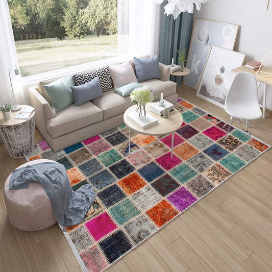 Colorful Ethnic Patchwork Design Kilim Area Rug Runner, Boho Accent Carpet, Unique Room Mat, Washable Anti-Slip Rug with pillow case gift