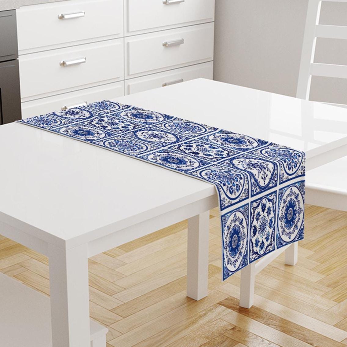 Blue Ethnic Theme Table Runner, Authentic Runner, Ottoman Turkish Pattern Table Runner, Retro Runner, Farmhouse Blue Home Decor