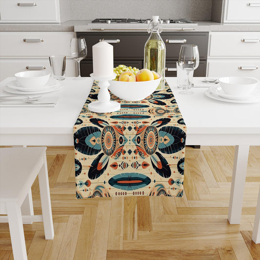 Table Runner Colorful Aztec Ethnic Pattern, Retro Farmhouse Decor, Traditional Textile Accent for Dining & Home