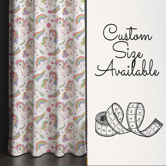 Pink Unicorn Kids Curtains with Pillowcase, Custom Sizes, Girls Bedroom Window Drapes, Magical Horse Themed Room Decor