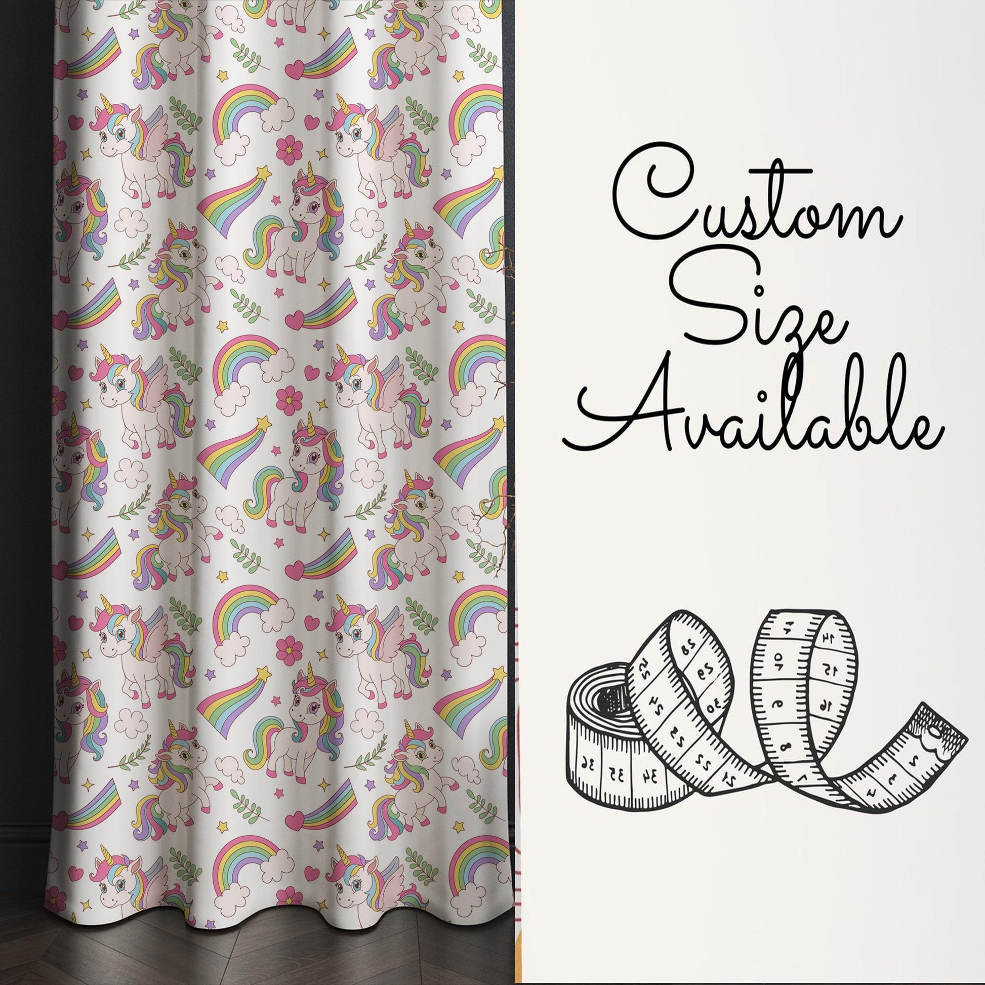 Pink Unicorn Kids Curtains with Pillowcase, Custom Sizes, Girls Bedroom Window Drapes, Magical Horse Themed Room Decor