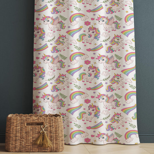 Pink Unicorn Kids Curtains with Pillowcase, Custom Sizes, Girls Bedroom Window Drapes, Magical Horse Themed Room Decor