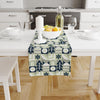 Table Runner Blue Green Gray Trees Pattern, Natural Farmhouse Decor, Traditional Textile Accent for Dining & Home