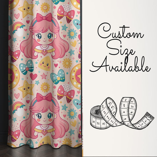 Pink Princess Nursery Curtain for Girls Room - Custom Size Anime Kids Colorful Window Drapes & Kids Room Decor