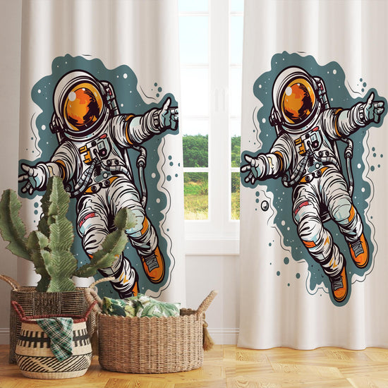 Space Astronaut Theme Curtains Custom Size | Kids Room Decor, Space Explorer Window Drapes, Outer Space Nursery Curtains
