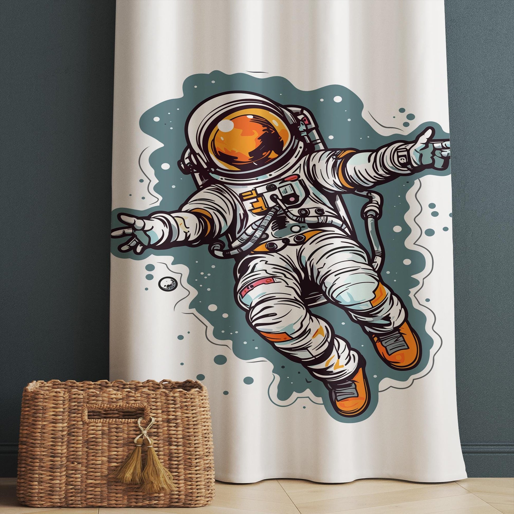 Space Astronaut Theme Curtains Custom Size | Kids Room Decor, Space Explorer Window Drapes, Outer Space Nursery Curtains