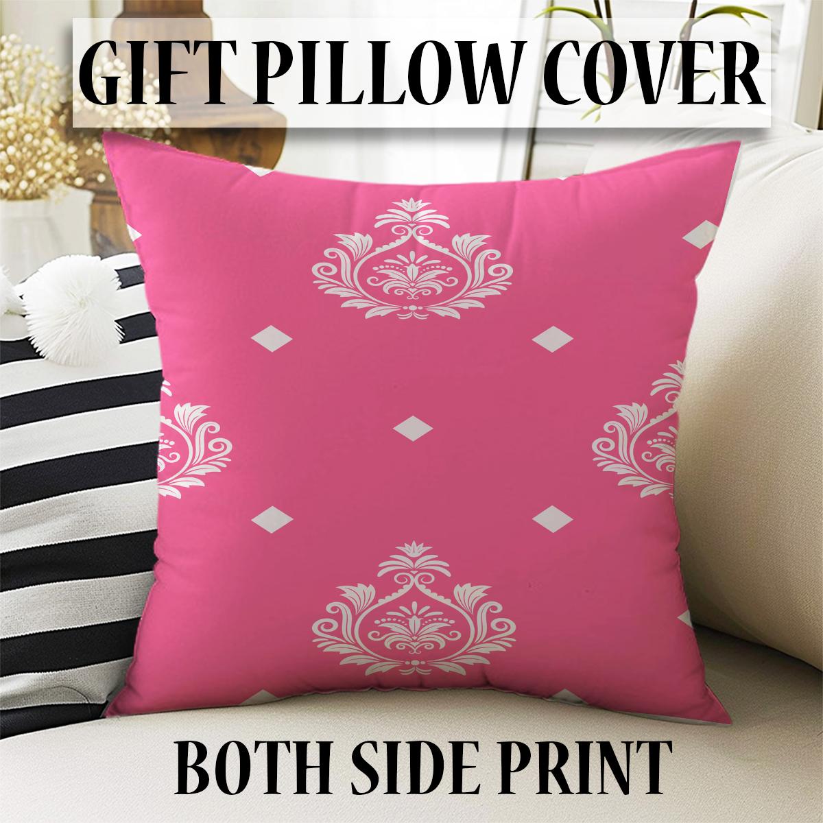 Pink White Damask Curtains Custom Size Decorative Figure Girls Room Window Drapes & Pillow Case Gift