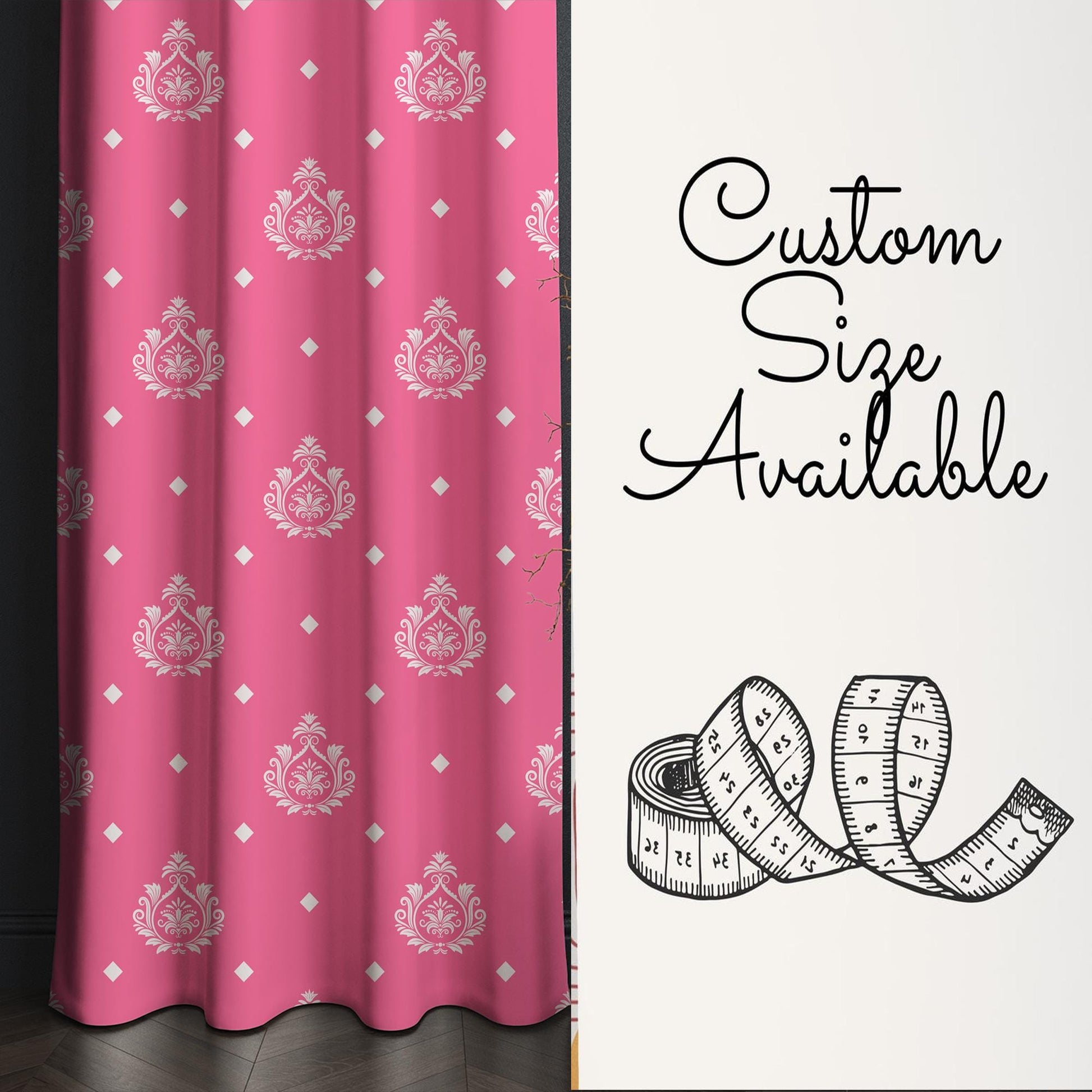 Pink White Damask Curtains Custom Size Decorative Figure Girls Room Window Drapes & Pillow Case Gift
