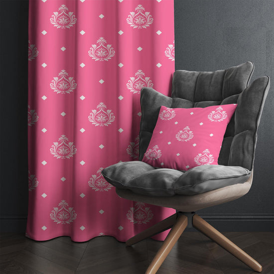 Pink White Damask Curtains Custom Size Decorative Figure Girls Room Window Drapes & Pillow Case Gift
