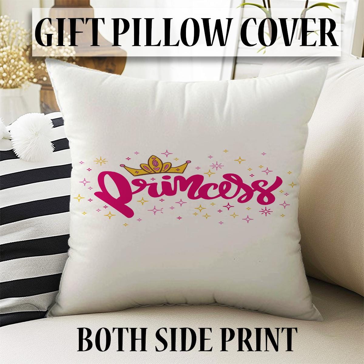 Pink Princess Kids Room Curtains, Custom Size Girls Window Drapes, Nursery Decor & Gift Pillow Case