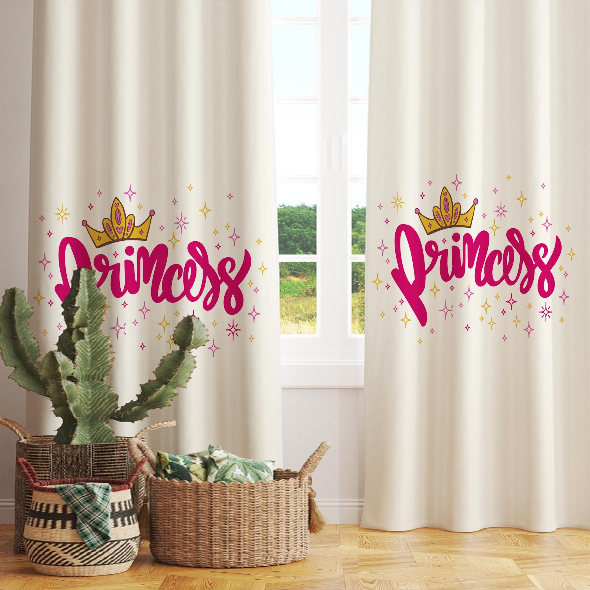 Pink Princess Kids Room Curtains, Custom Size Girls Window Drapes, Nursery Decor & Gift Pillow Case