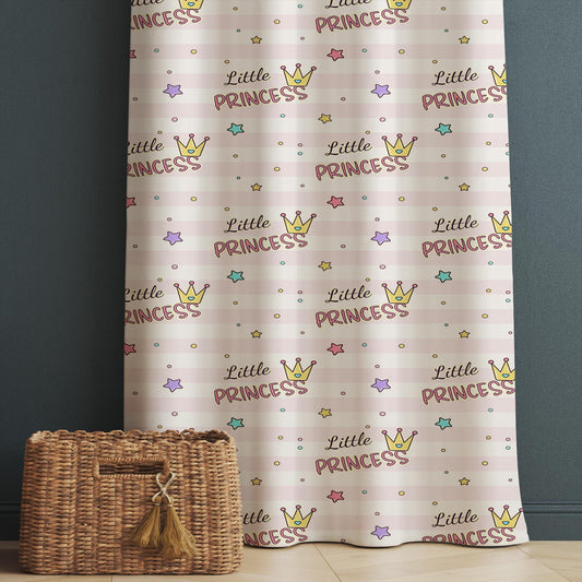 Kids Room Curtain Little Princess Crown Stars Pink Lines, Custom Size Window Drapes for Girls Nursery Decor