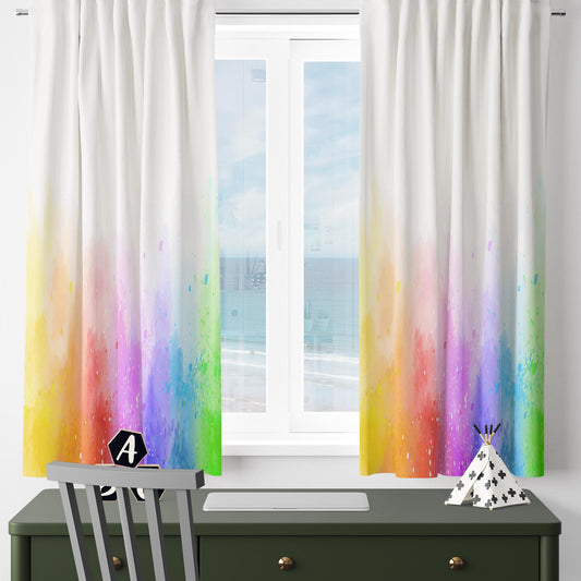 Rainbow Nursery Curtains for Girls Kids, Custom Size Window Drapes & Matching Gift Pillow Case, Colorful Watercolor Kids Room Decor