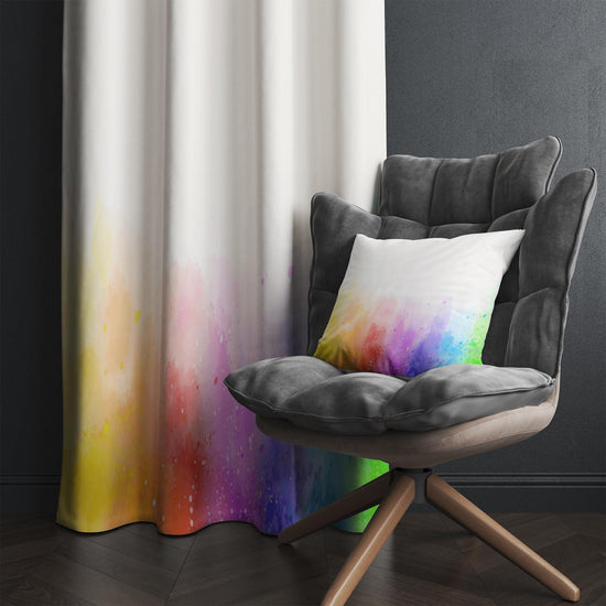 Rainbow Nursery Curtains for Girls Kids, Custom Size Window Drapes & Matching Gift Pillow Case, Colorful Watercolor Kids Room Decor