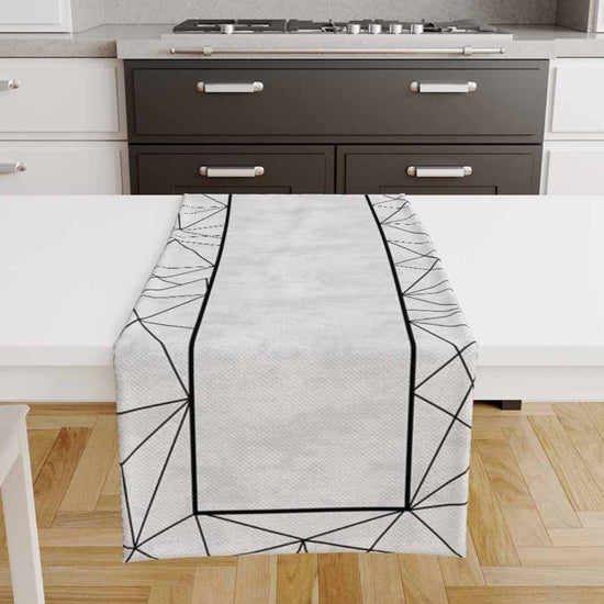 Table Runner Black Gray Geometric Lines Pattern, Dining Room Decor, Traditional Textile Accent for Dining Home