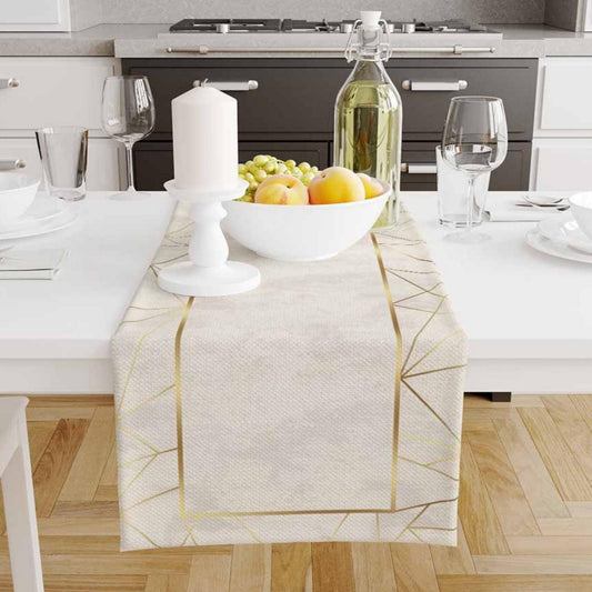 Table Runner Cream Gold Yellow Geometric Greek Border Lines Pattern, Dining Room Decor, Traditional Textile Accent for Dining Home