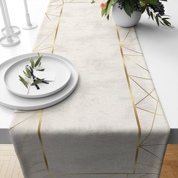 Table Runner Cream Gold Yellow Geometric Greek Border Lines Pattern, Dining Room Decor, Traditional Textile Accent for Dining Home