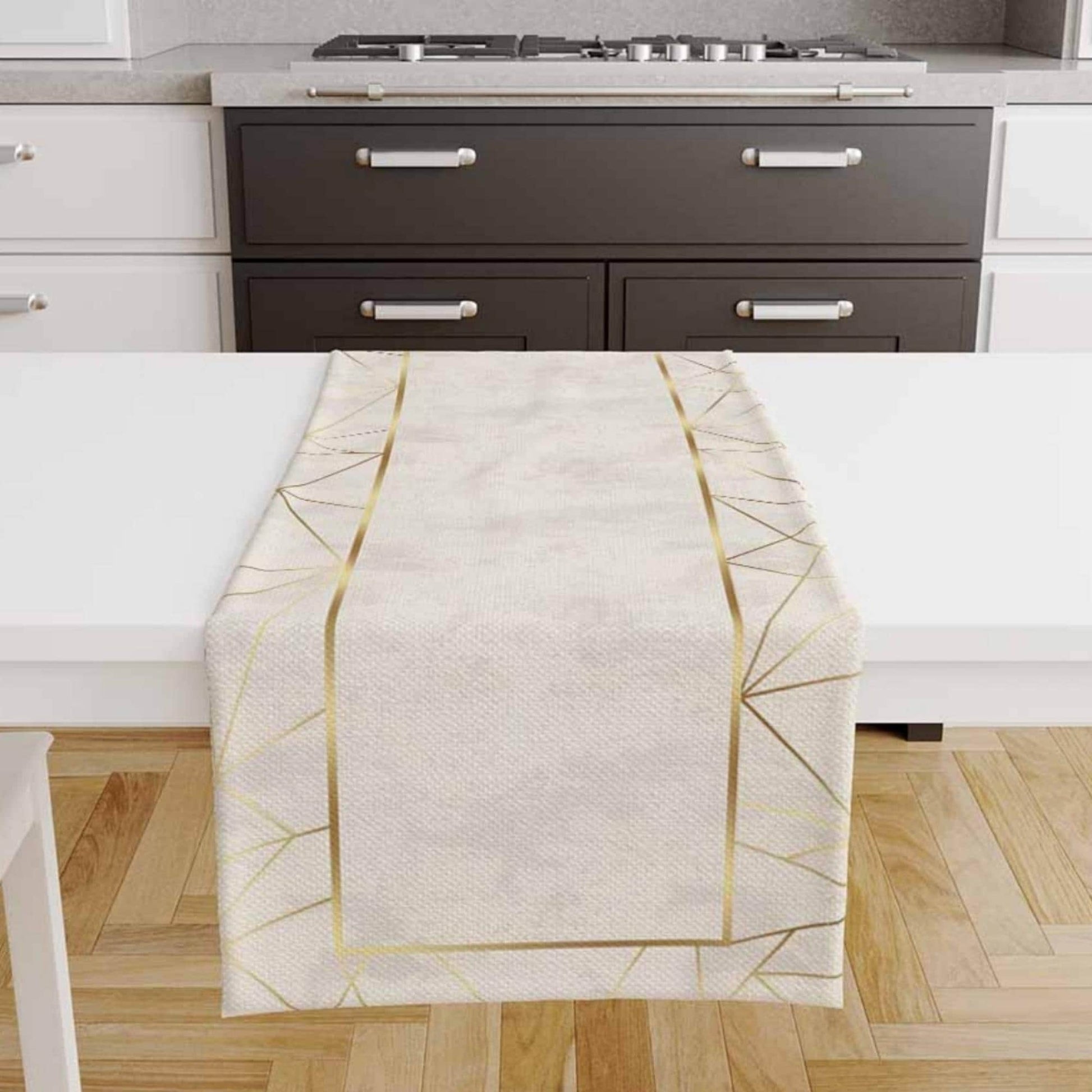 Table Runner Cream Gold Yellow Geometric Greek Border Lines Pattern, Dining Room Decor, Traditional Textile Accent for Dining Home