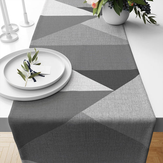 Table Runner Gray White Geometric Triangles Nordic Style Patchwork Textile Home Decor Accent for Dining Room