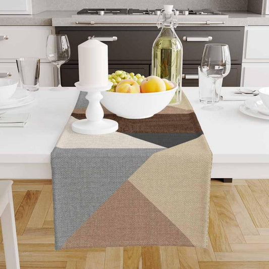 Table Runner Brown Black Gray Black Triangles Geometric Patchwork Nordic Style, Traditional Dining Room Decor, Textile Accent for Home Table