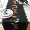 Table Runner Colorful Birds Design on Black Background Pattern Modern Dining Room Decor Textile Accent