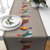 Table Runner Colorful Birds Design on Brown Background Pattern Modern Dining Room Decor Textile Accent