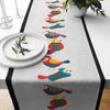 Table Runner Colorful Birds Design on Gray Background Pattern Modern Dining Room Decor Textile Accent