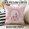 Pink Princess Castle Curtains for Girls Bedroom, Custom Size Window Drapes with Rainbow Design, Nursery Decor & Gift Pillow Case