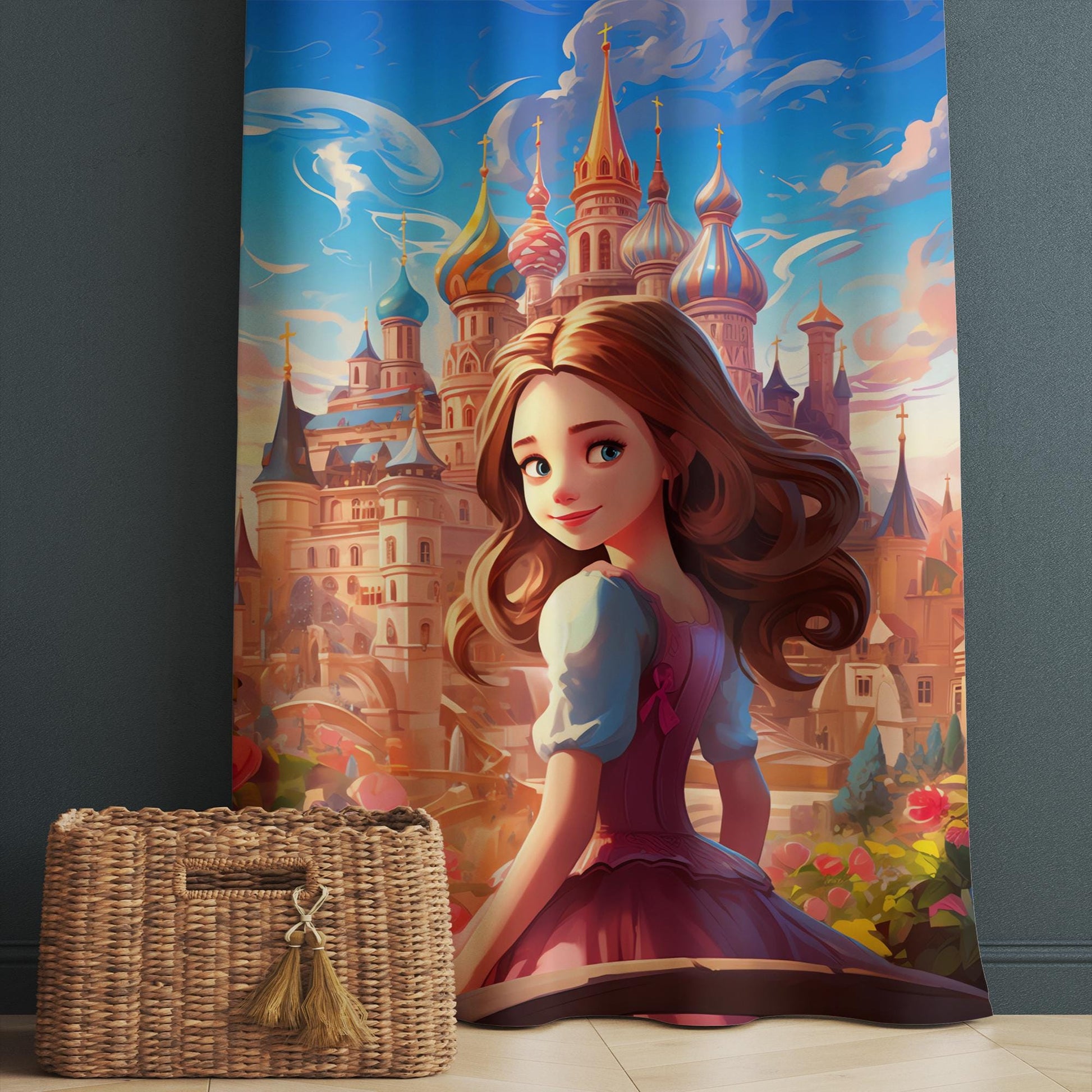 Medieval Princess Castle Curtains for Girls Bedroom, Custom Size Window Drapes, Nursery Decor & Gift Pillow Case