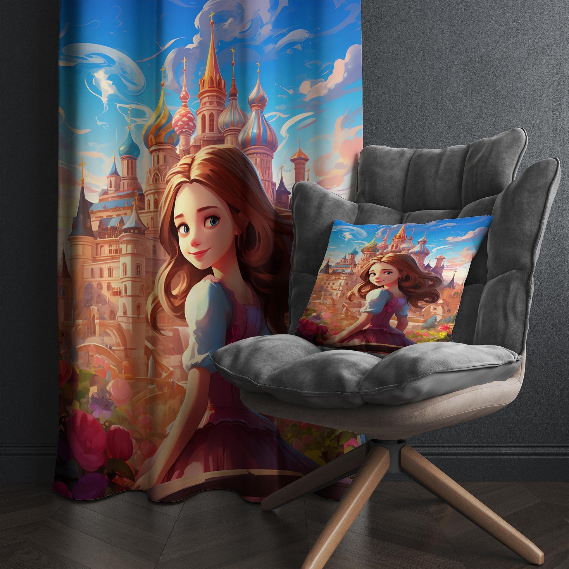 Medieval Princess Castle Curtains for Girls Bedroom, Custom Size Window Drapes, Nursery Decor & Gift Pillow Case