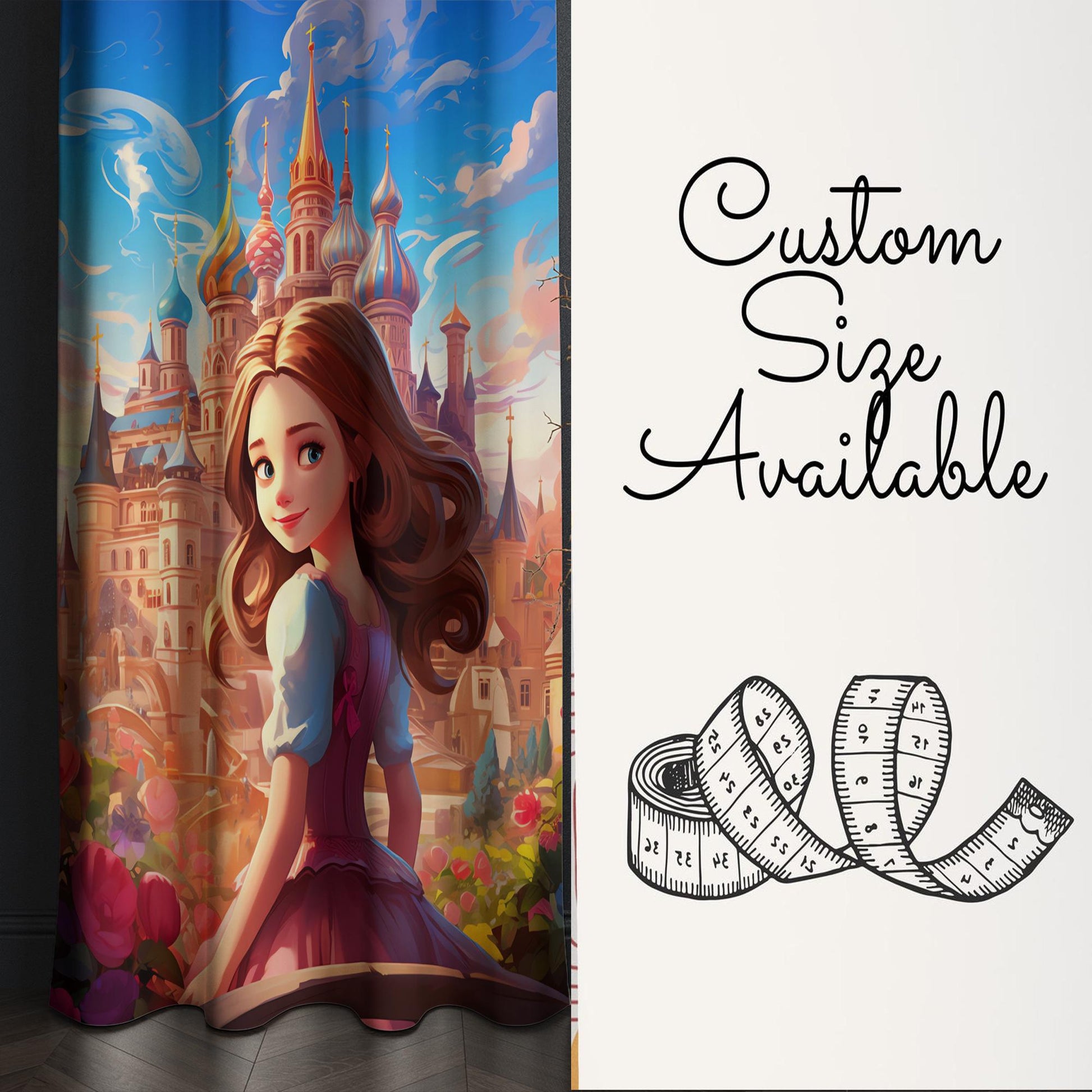 Medieval Princess Castle Curtains for Girls Bedroom, Custom Size Window Drapes, Nursery Decor & Gift Pillow Case