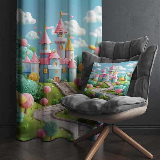 Colorful Medieval Castle Curtains for Girls Bedroom, Custom Size Window Drapes, Nursery Decor & Gift Pillow Case