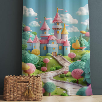 Colorful Medieval Castle Curtains for Girls Bedroom, Custom Size Window Drapes, Nursery Decor & Gift Pillow Case