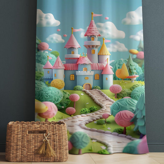 Colorful Medieval Castle Curtains for Girls Bedroom, Custom Size Window Drapes, Nursery Decor & Gift Pillow Case